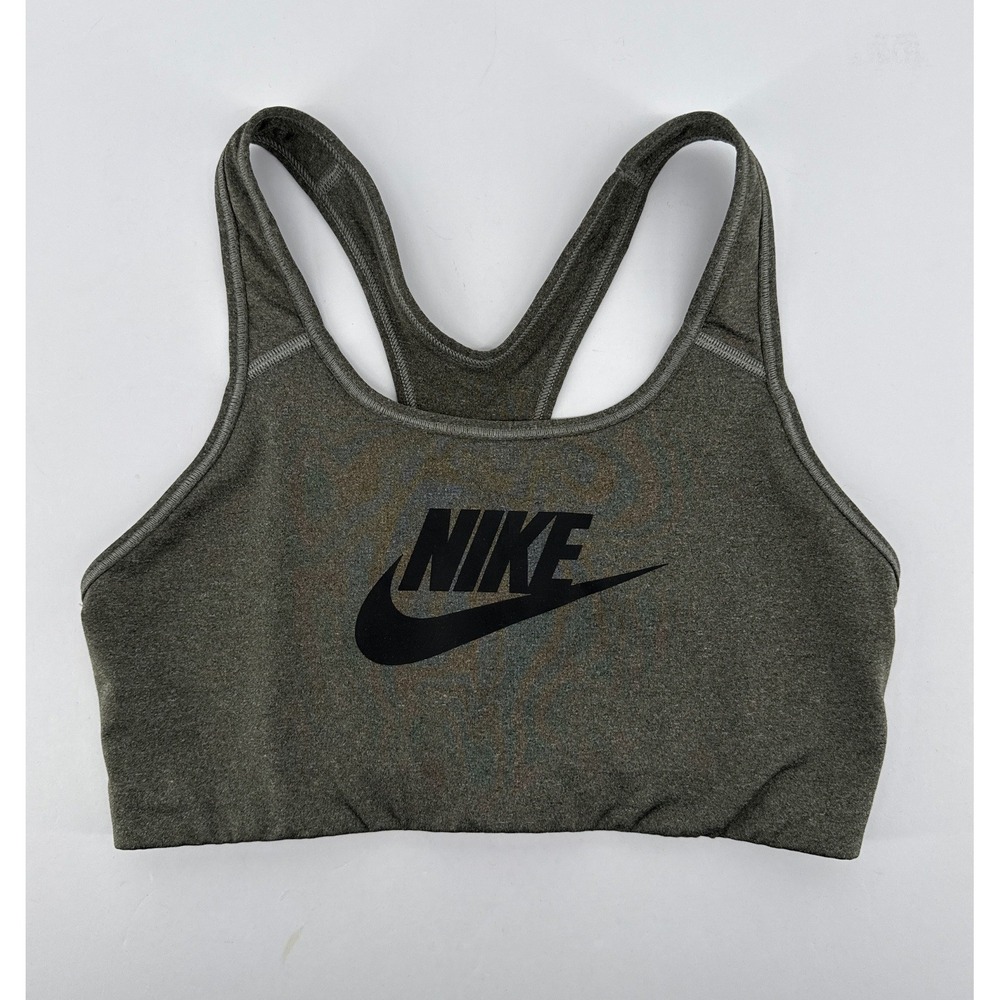 Nike Womens Dri-FIT Racerback Sports Bra Gray Heather Logo 899370-091 Large